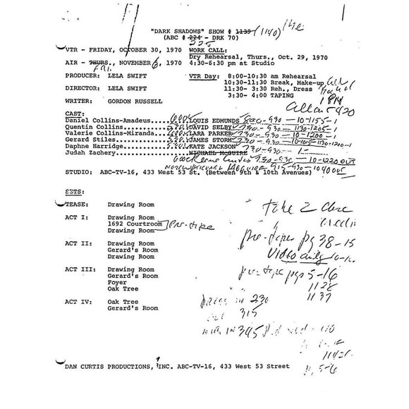 Dark Shadows TV Script Episode #1140 First Aired Friday, November 6 1970 Reprint - Picture 1 of 2